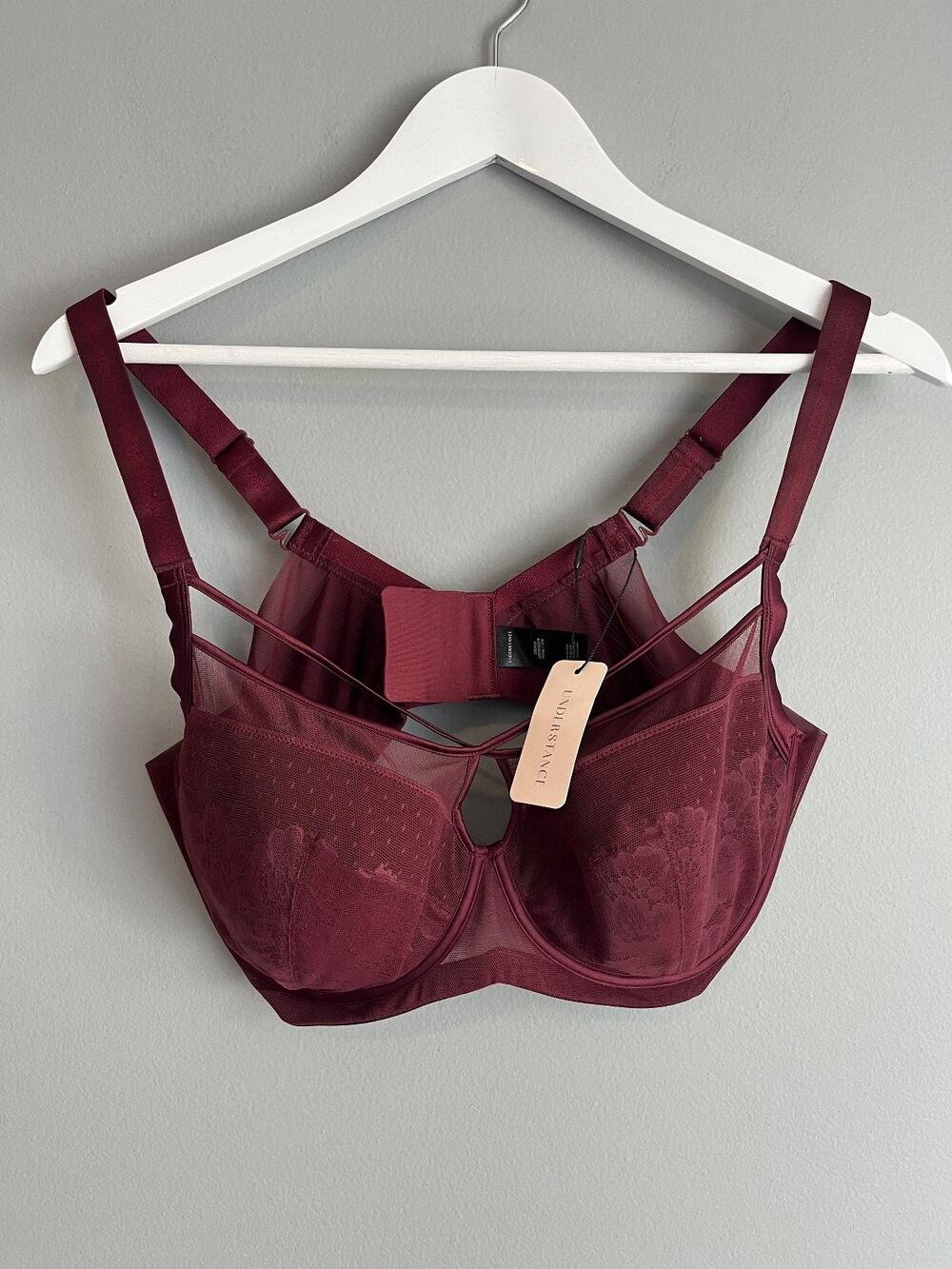 Understance 38DDD Wine Lace Strappy Bra NWT Flexwire Soft Cup Sexy Coquette